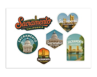 Sacramento California Sticker Sheet – Vintage Landmark Travel Decals