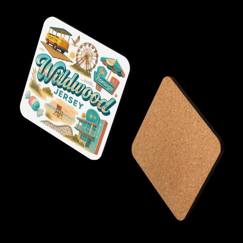 Wildwood New Jersey Cork Coaster – Boardwalk Attractions Souvenir Home Decor image 2