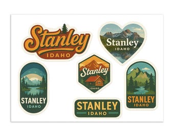 Stanley Idaho Sticker Sheet - 6 Mountain Wilderness Travel Stickers for Laptop Water Bottle Luggage Decals