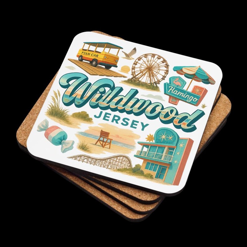 Wildwood New Jersey Cork Coaster – Boardwalk Attractions Souvenir Home Decor image 3