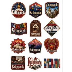 Kathmandu Nepal Souvenir Sticker Bogen: 12 Kiss-Cut Vinyl Sticker (Laptop, Wasserflasche) Bild 1
