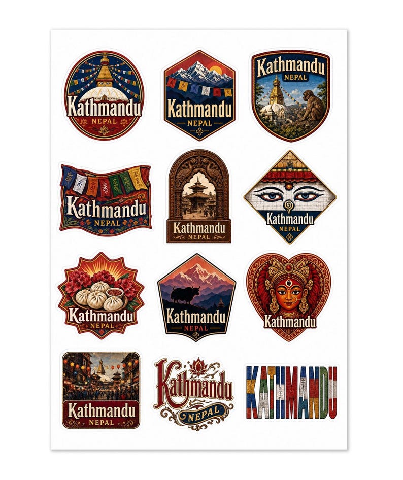 Kathmandu Nepal Souvenir Sticker Bogen: 12 Kiss-Cut Vinyl Sticker (Laptop, Wasserflasche) Bild 1
