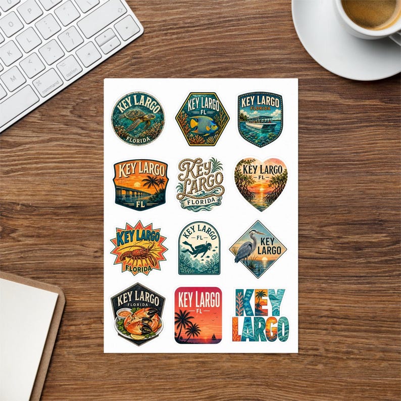 Key Largo Sticker Key Largo Florida Souvenir Sticker Sheet: 12 Kiss-cut Vinyl Decals for ...