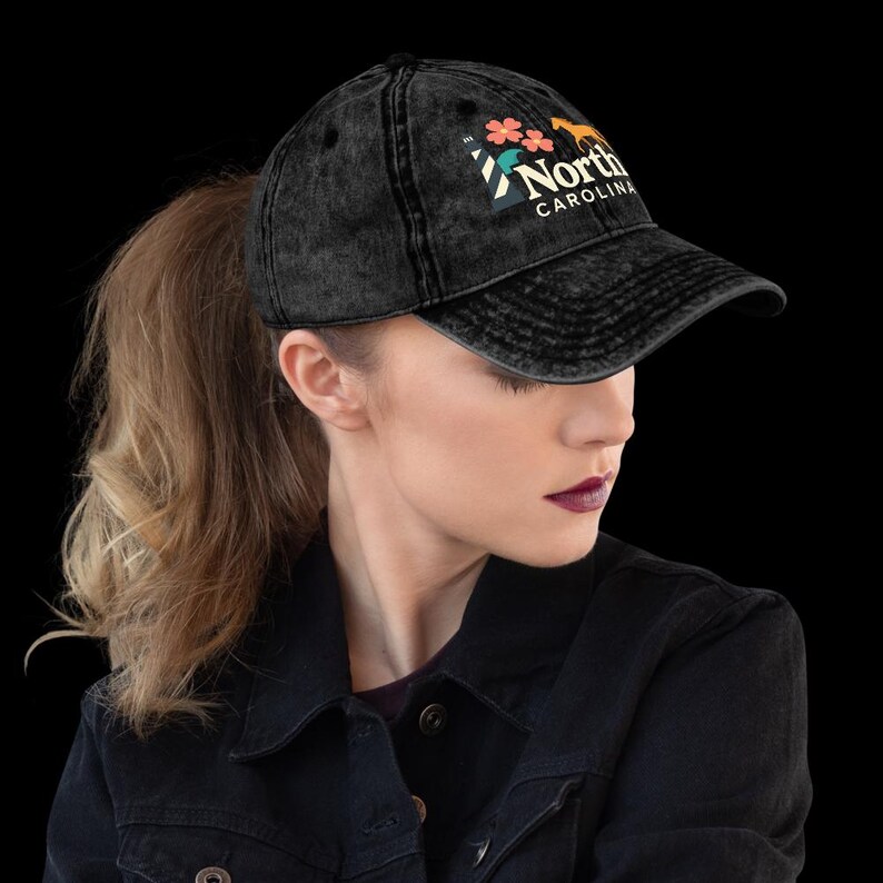Gorra de béisbol vintage negra lavada de Carolina del Norte, EE. UU., recuerdo imagen 7