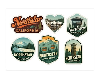 Northstar California Sticker Sheet - 6 Premium Vinyl Decals Featuring Ski Resort Mountain Scenery and Landmarks