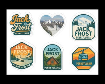 Jack Frost Pennsylvania Sticker Sheet - 6 Ski Resort Mountain Travel Stickers for Laptops Water Bottles Luggage