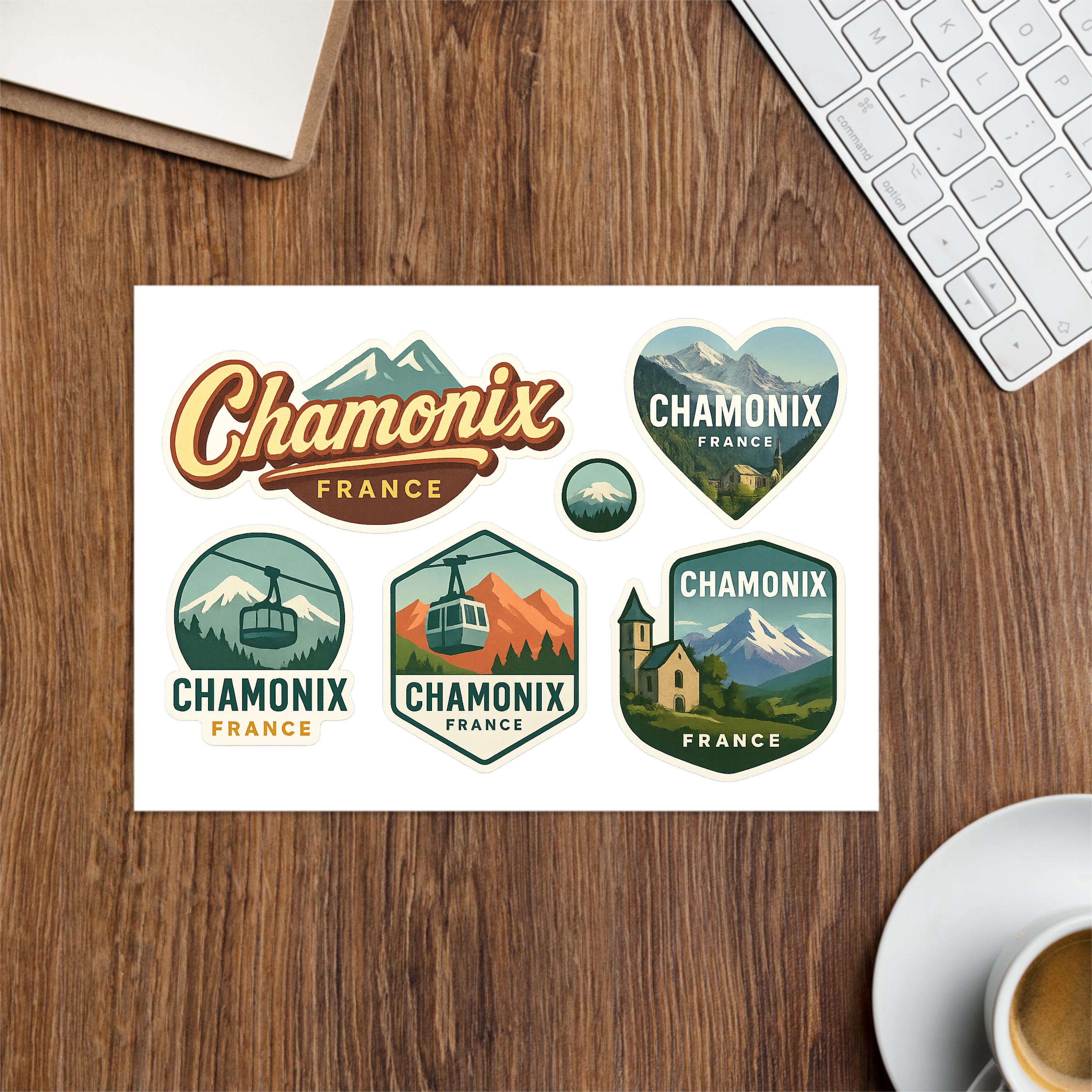 Chamonix France Sticker Sheet - 6 Alpine Mountain Travel Stickers ...