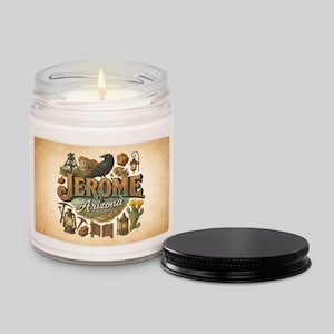 Jerome Arizona Souvenir Candle – 9oz Soy Wax Historic Mining Town Lanterns Cactus Design