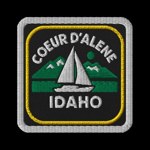 Coeur d'Alene Idaho Broderad Tygmärke - Segelbåtsjö Design Fyrkantig Souvenir Resetygmärke
