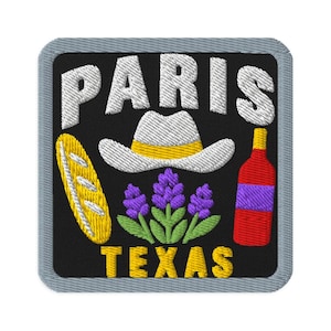 Paris Texas Cowboy Hat Souvenir Embroidered Patch Iron On Sew On - Square Oval or Round Shapes Collectible