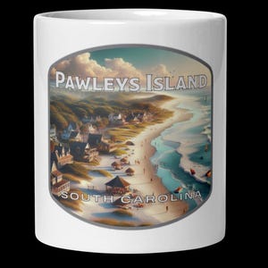 Caneca com vista para a praia da Ilha Pawleys, Carolina do Sul - 11oz, 15oz e 20oz, lembrança