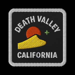 Death Valley California Embroidered Patch - Desert Souvenir Square Travel Patch with Sun & Dunes Design