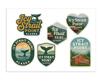 Icy Strait Point Alaska Sticker Sheet: Whale Watching Travel Decals