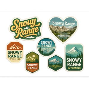 スノーウィーレンジ ワイオミング ステッカーシート - 6枚パック マウンテン トラベル ステッカー アウトドア アドベンチャー お土産 デカール