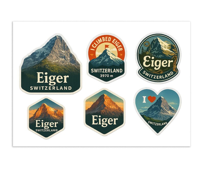 Sticker Eiger Eiger Switzerland Sticker Sheet - 6 Summit Mountain Climbing Vinyl ...