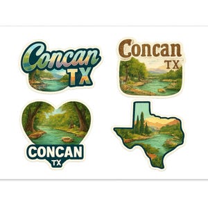 Concan TX Paquete de 4 hojas de pegatinas de vinilo, recuerdo, calcomanía, impermeable