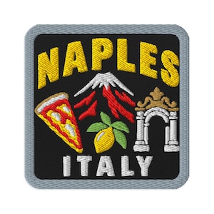 Naples Italy Pizza Slice Volcano Souvenir Embroidered Patch - Square Oval or Round Shapes Iron On Sew On Collectible