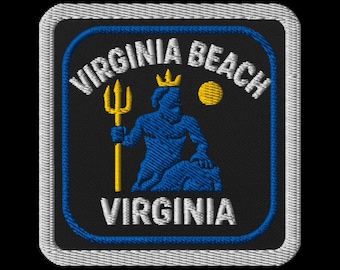 Virginia Beach Embroidered Patch – Neptune Trident Souvenir Travel Memento