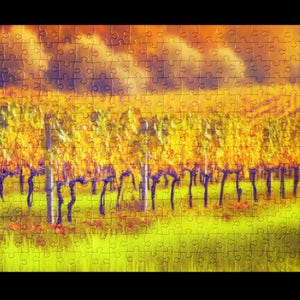 Vibrant Vineyard Sunset Jigsaw Puzzle - 252 & 520 Pieces Available - Perfect Gift for Puzzle Lovers
