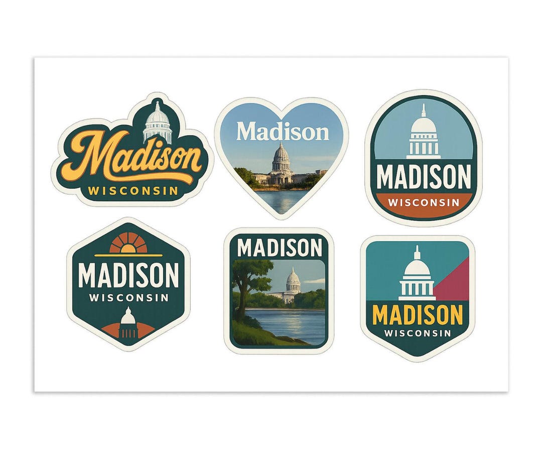 Wisconsin Madison Sticker Madison Wisconsin Sticker Sheet - 6 Pack Travel Souvenir Decals With ...
