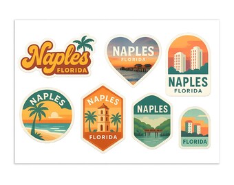 Hoja de pegatinas de Nápoles, Florida - Diseños de viajes vintage