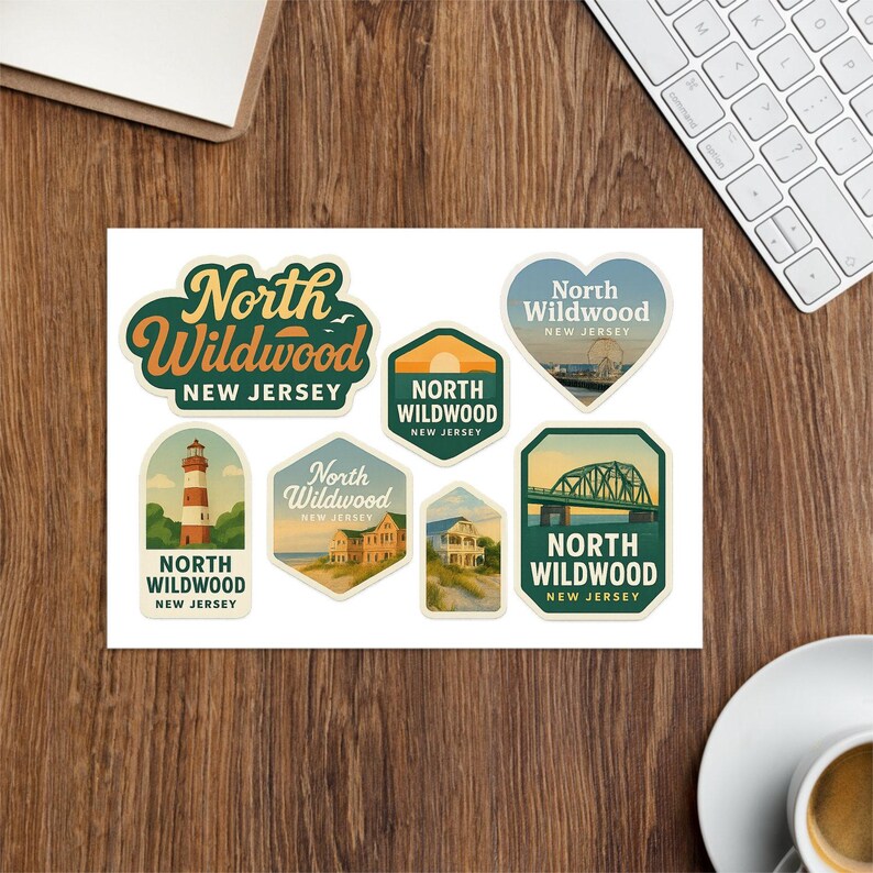 Juego de pegatinas de North Wildwood, Nueva Jersey – Calcomanías de viaje vintage (paquete de 6) imagen 3