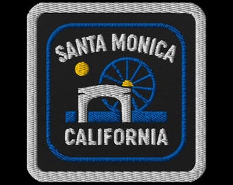 Santa Monica California Embroidered Patch - Square Souvenir Travel Patch with Ferris Wheel Design