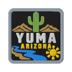Broderad lapp med strykjärn, souvenir, kaktus från Yuma, Arizona, öken, strykbar - fyrkantig, oval eller rund form, sy-på, samlarobjekt