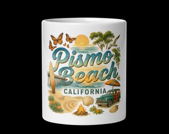 Pismo Beach California Ceramic Mug – Coastal Sunset Design, Travel Souvenir Cup