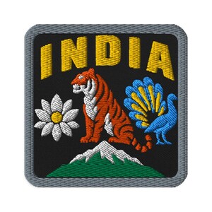 India Tiger Peacock Lotus Souvenir Embroidered Patch Iron On - Square Oval or Round Shapes Sew On Collectible