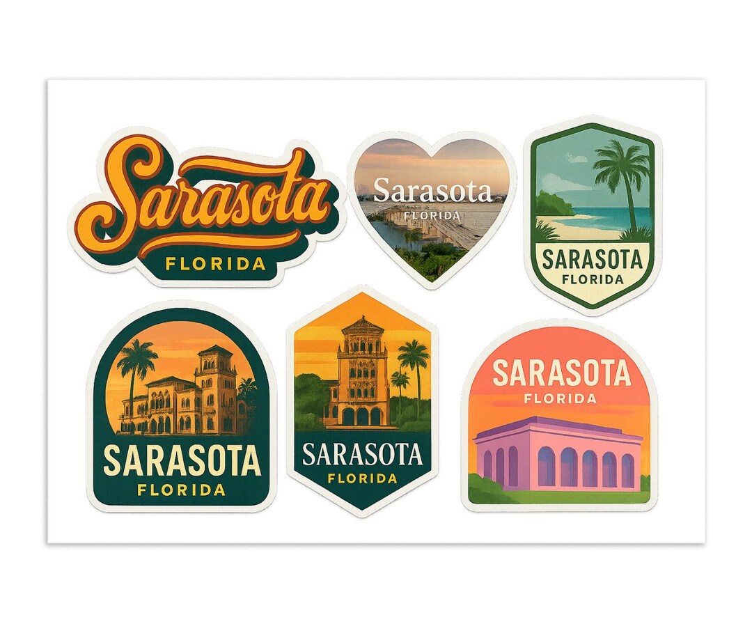 Stuart Florida Sticker Sarasota Florida Sticker Sheet - 6 Pack Travel Souvenir Decals With ...