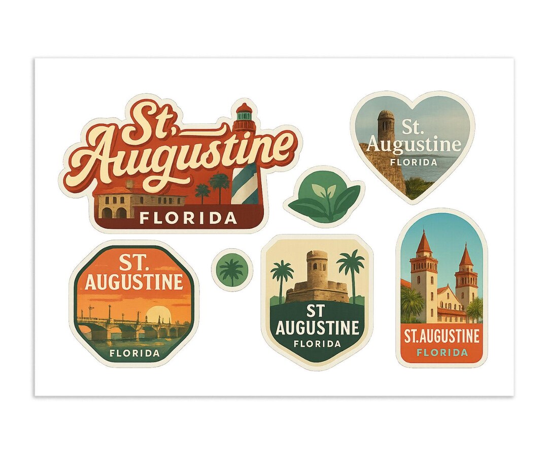 Stuart Florida Sticker St Augustine Florida Sticker Sheet - 7 Travel Souvenir Decals Featuring ...