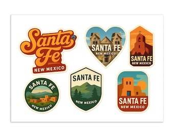 Cartela de adesivos Santa Fe – Adesivos de lembrança de viagem do sudoeste americano (pacote com 6)