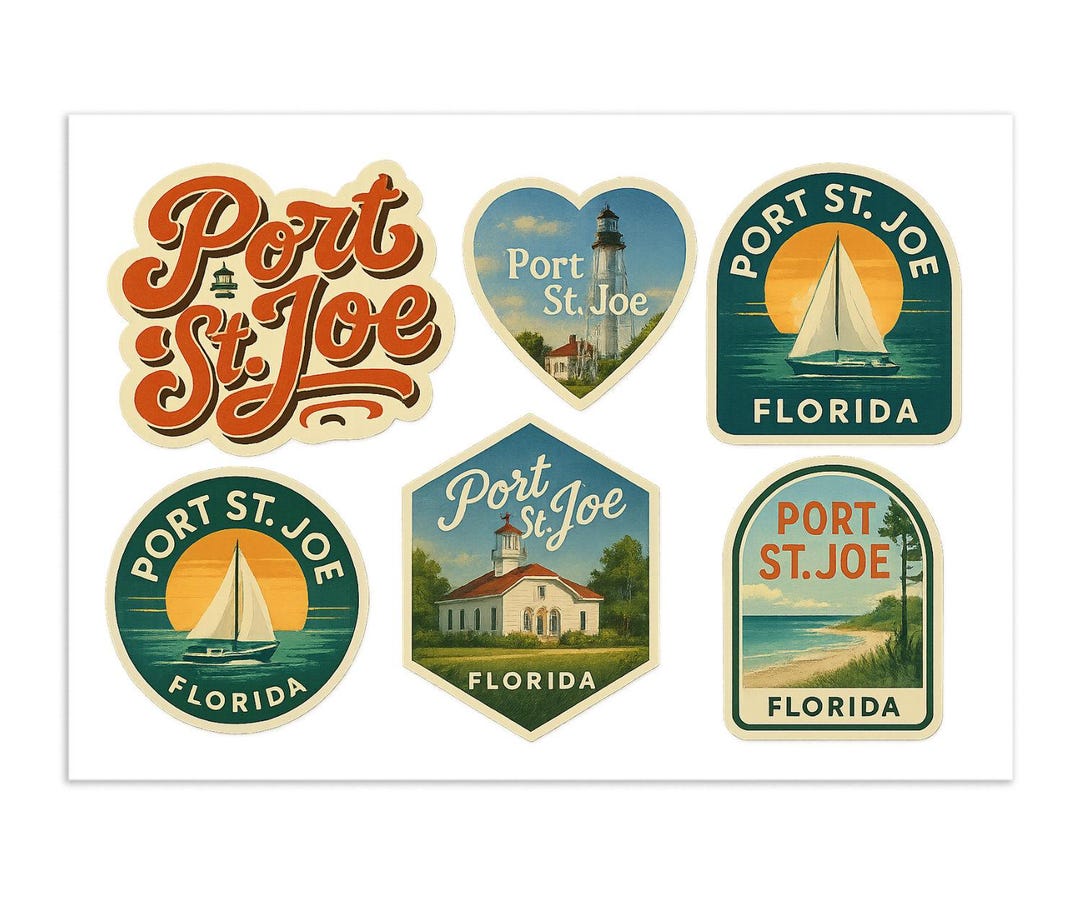 Port Life Sticker Port St. Joe Florida Sticker Sheet - 6 Vintage Travel Decals With ...