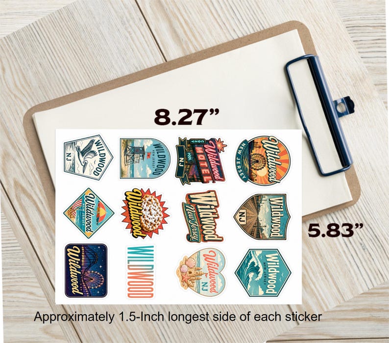 Wildwood New Jersey Retro Sticker Sheet – Boardwalk, Beach, Shore Souvenir (12 Pack) image 2