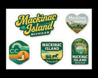 Mackinac Island Vintage Travel Sticker Sheet: Michigan Landmarks
