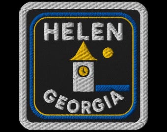 Helen Georgia Embroidered Patch - Bavarian Alpine Village Souvenir Travel Memento Square Black Patch