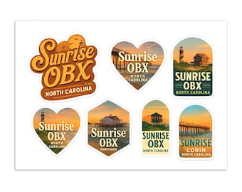 Stickervel Sunrise OBX North Carolina - 7 premium vinyl reisstickers Outer Banks Souvenircollectie