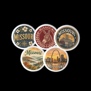 Juego de 5 pines de recuerdo de Missouri - Insignias de viaje para mochilas, chaquetas y sombreros - Regalo de Missouri