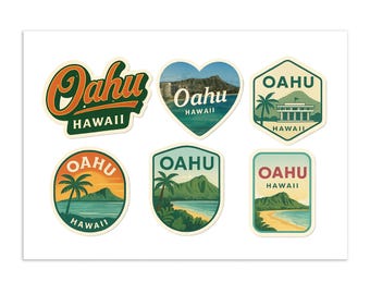 Oahu Hawaii Sticker Sheet: Vintage Travel Decals