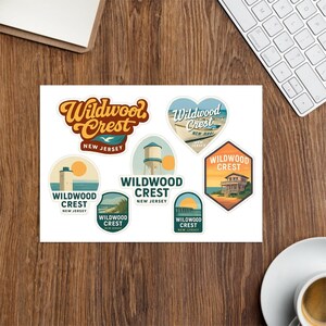 Wildwood Crest New Jersey Sticker Sheet - 7 Vintage Style Travel Decals - Beach Souvenir Stickers image 3