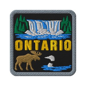 Ontario Canada Waterfall Moose Loon Souvenir Embroidered Patch - Square Oval or Round Shapes Iron On Sew On Collectible