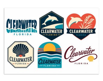 Clearwater Florida Souvenir Sticker Sheet - 6 Pack Travel Vinyl Stickers - Laptop Journal Decals - Approx. 2.5 in (6.4 cm) each