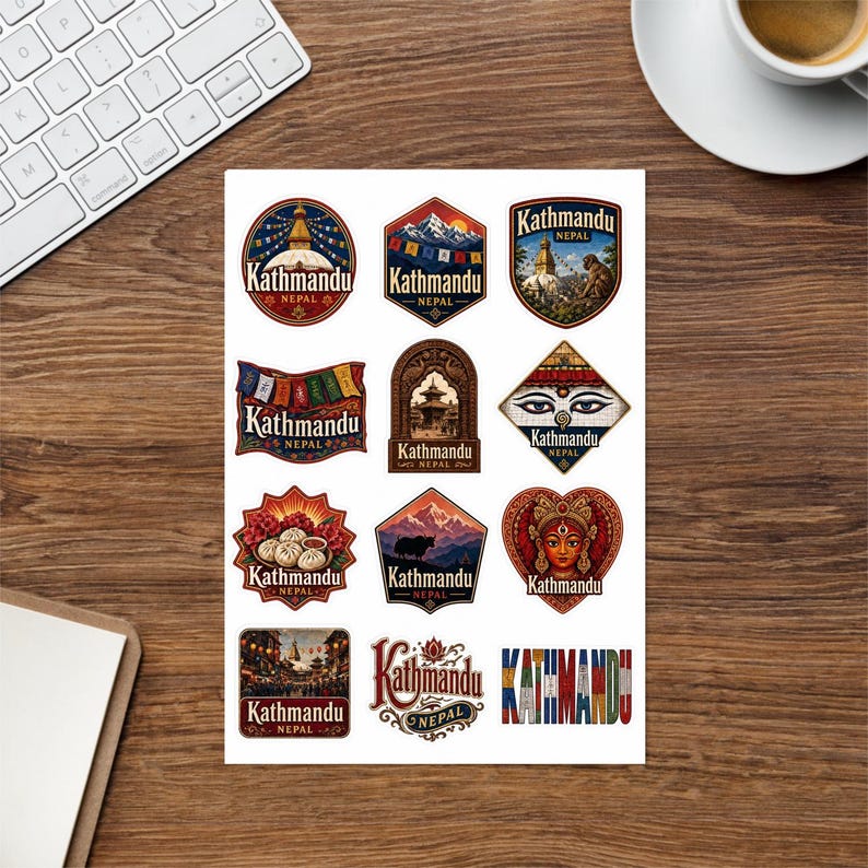 Kathmandu Nepal Souvenir Sticker Bogen: 12 Kiss-Cut Vinyl Sticker (Laptop, Wasserflasche) Bild 3