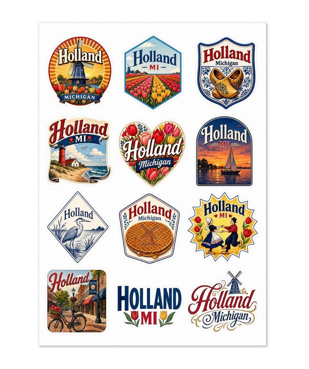 Holland Michigan Souvenir Sticker Sheet: Dutch Heritage Designs (12 ...