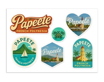 Papeete French Polynesia Sticker Sheet: Tropical Island Landmarks