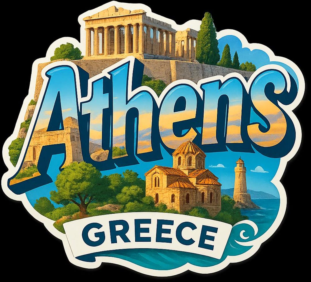 Athens Greece Souvenir Sticker – Parthenon & Landmarks, Travel Decal - Etsy