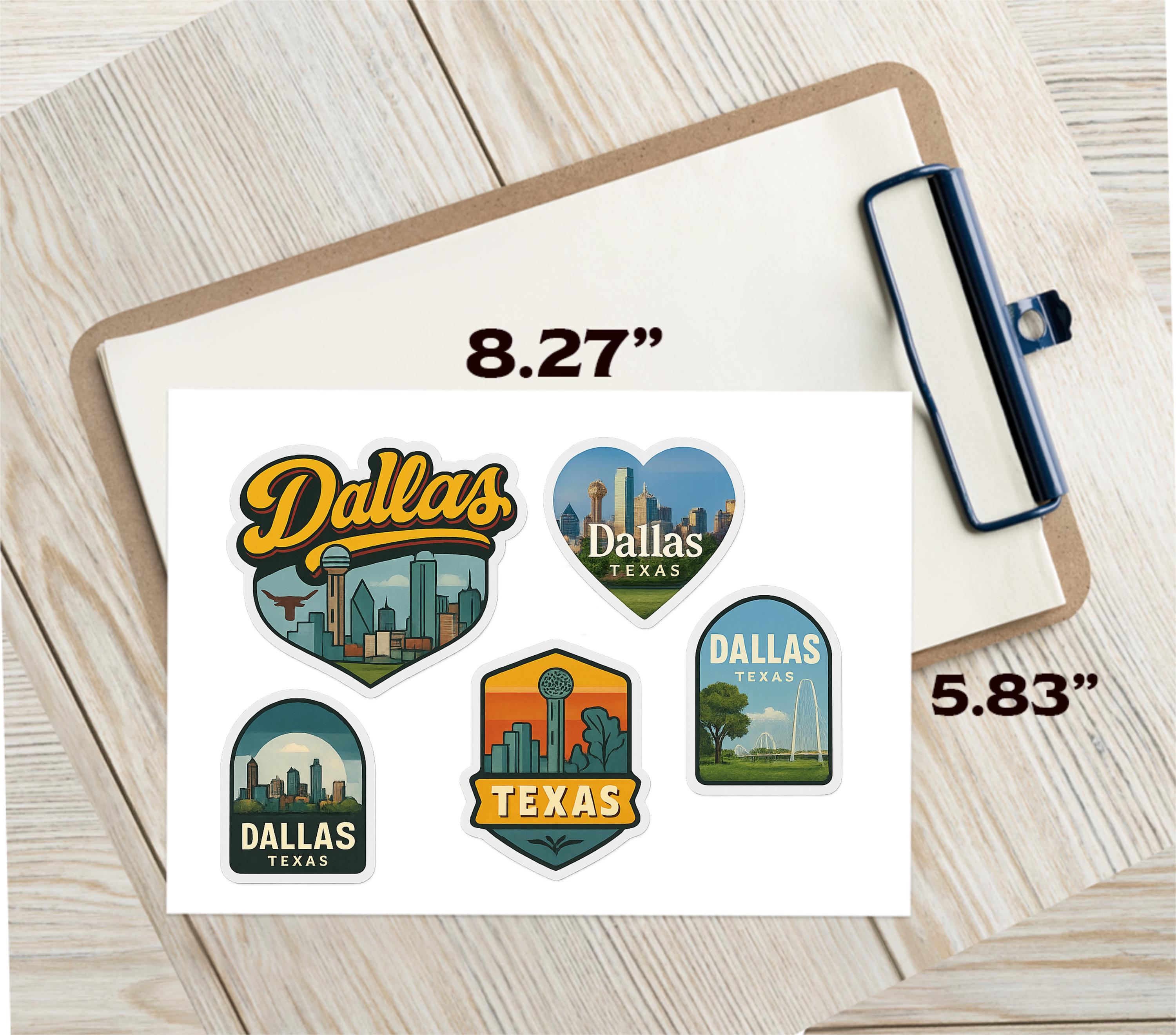Dallas Texas Sticker Sheet - 5 Vintage Travel Stickers Featuring City ...