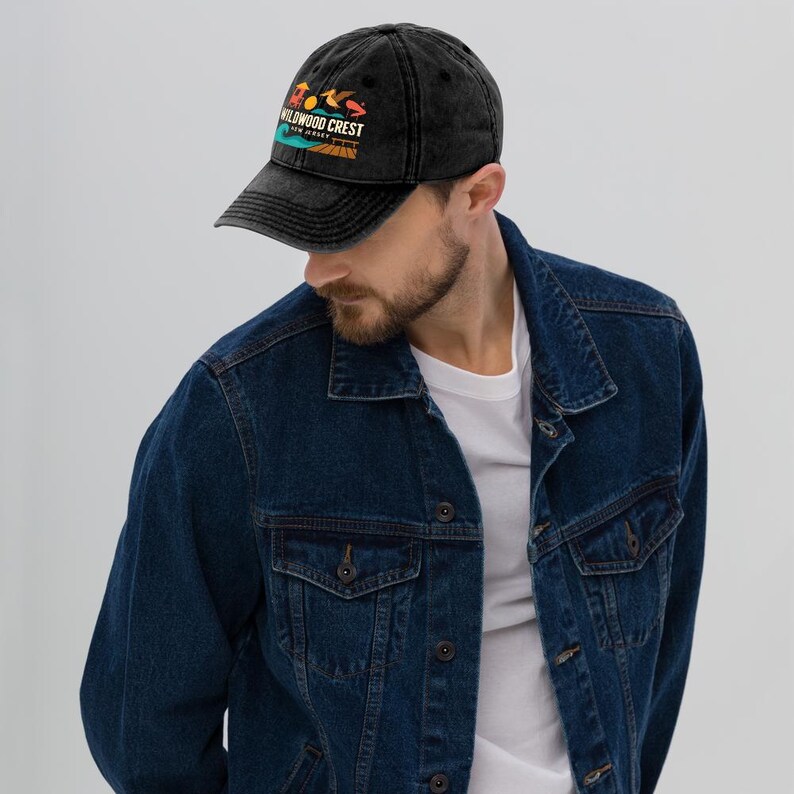 Wildwood Crest New Jersey Vintage Washed Black Dad Cap Baseball Hat Souvenir image 3