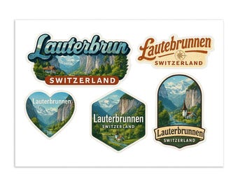 Lauterbrunnen Switzerland Sticker Set – Alpine Valley Travel Decals